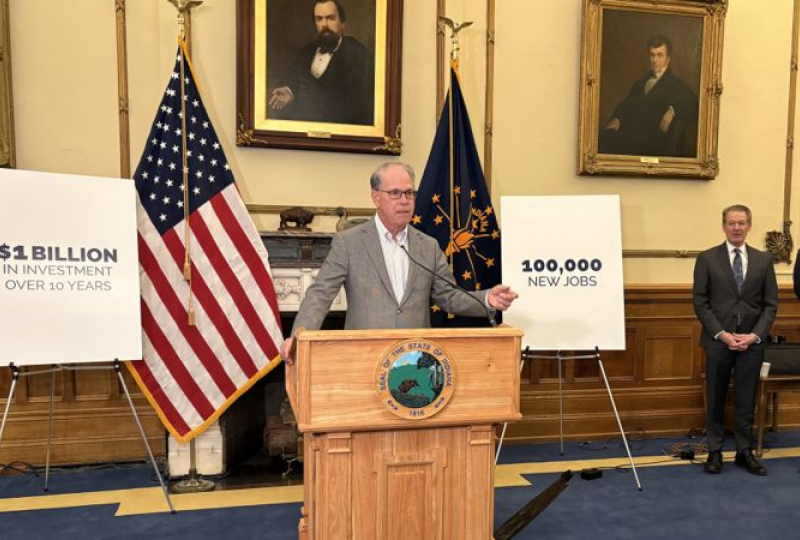 Indiana Gov. Mike Braun at Tuesday morning's announcement. (IBJ photo/Marek Mazurek)